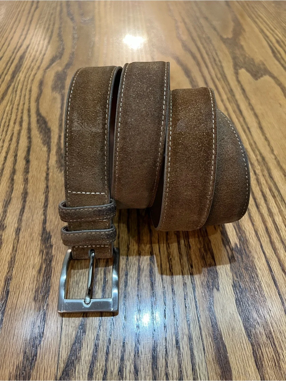 Torino Leather Company Pair Men's European Sueded Calfskin Belts Sz 42 Whiskey